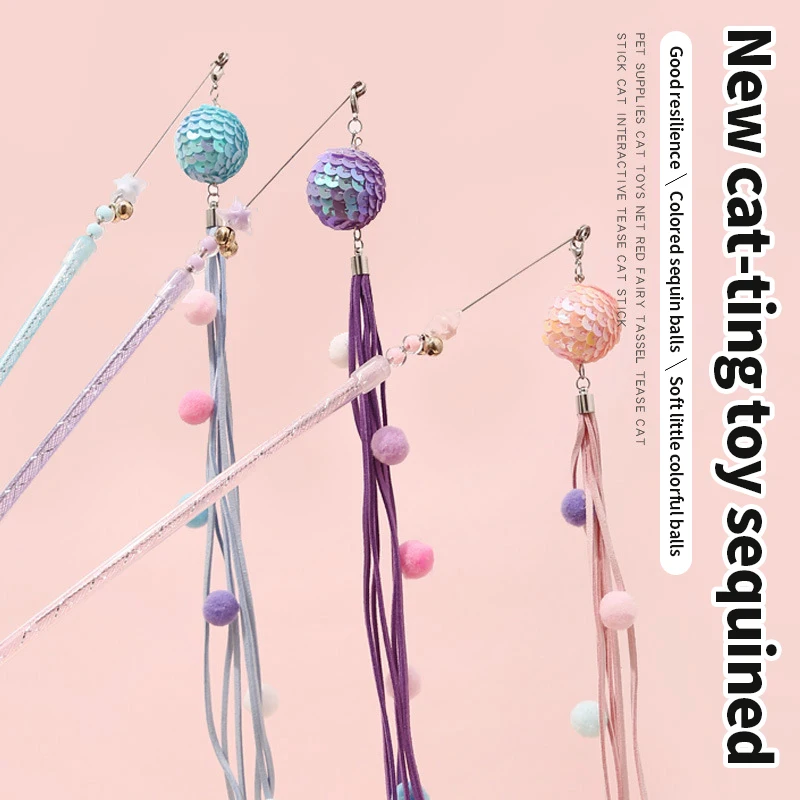 New Cat-Ting Toy Sequined Ball Tassels Bells Multi-Color Interactive Cat-Ting Toy Retractable Type Fairy Five-Pointed Star