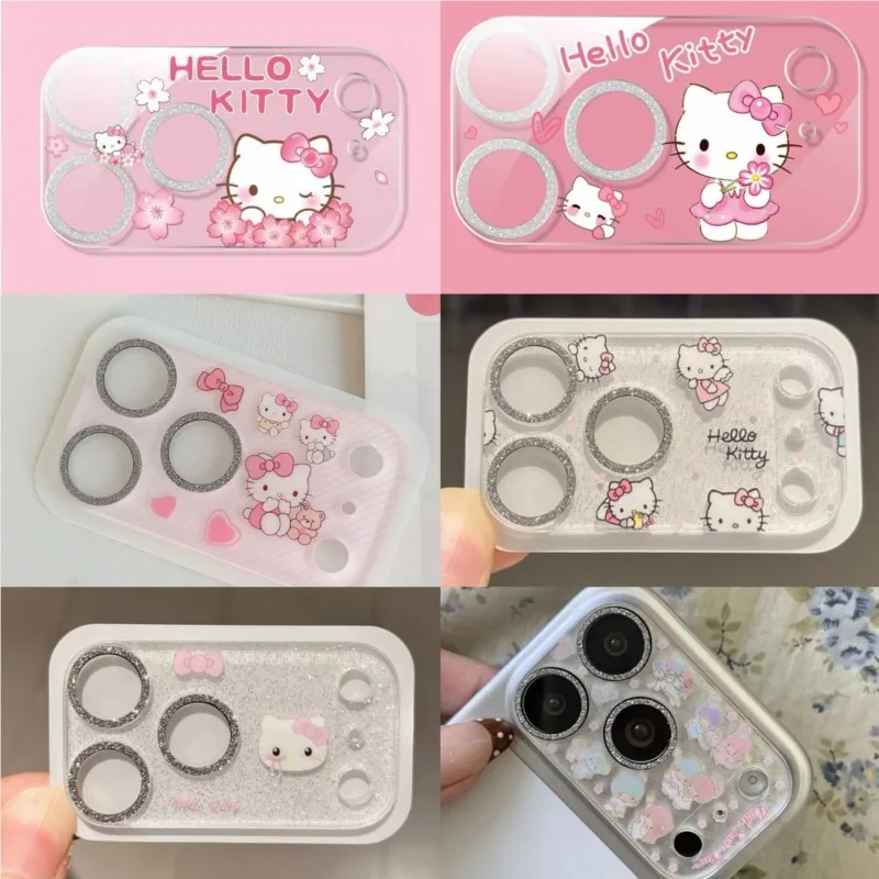 

Cute Cartoon Hello Kitty Camera Lens Protector for iPhone 17 Pro Max 17 Pro 3-in-1 Full Cover Glitter Film Shockproof & HD Clear