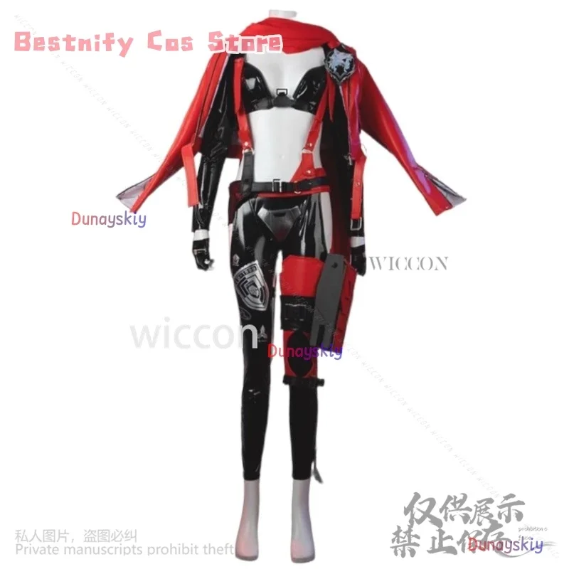 코스프레 애니메이션 게임 니케 코스프레 빨간모자 의상 섹시 PU 재킷 브라 팬츠 수트 가발 여성용 할로윈 코스프레