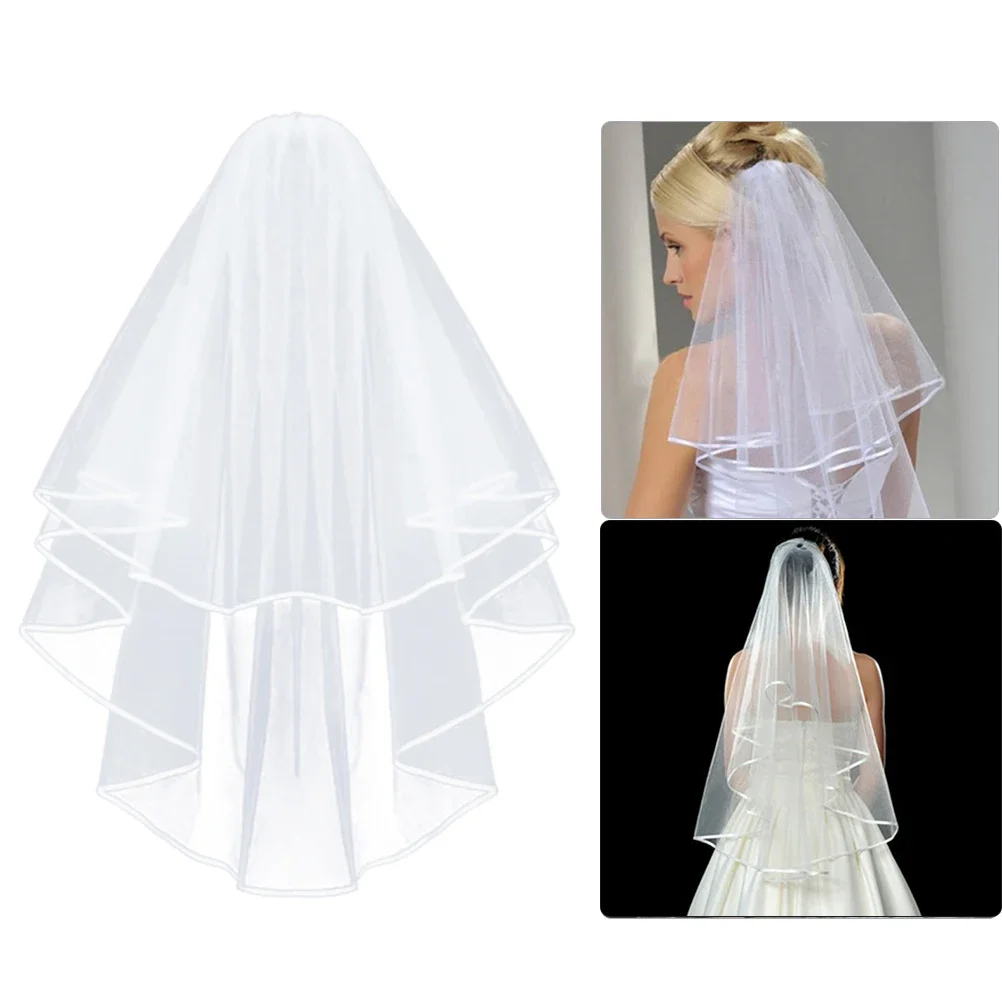 

Simple and Elegent Wedding Veil Bridal Tulle Comb Lace Ribbon Edge White Ivory