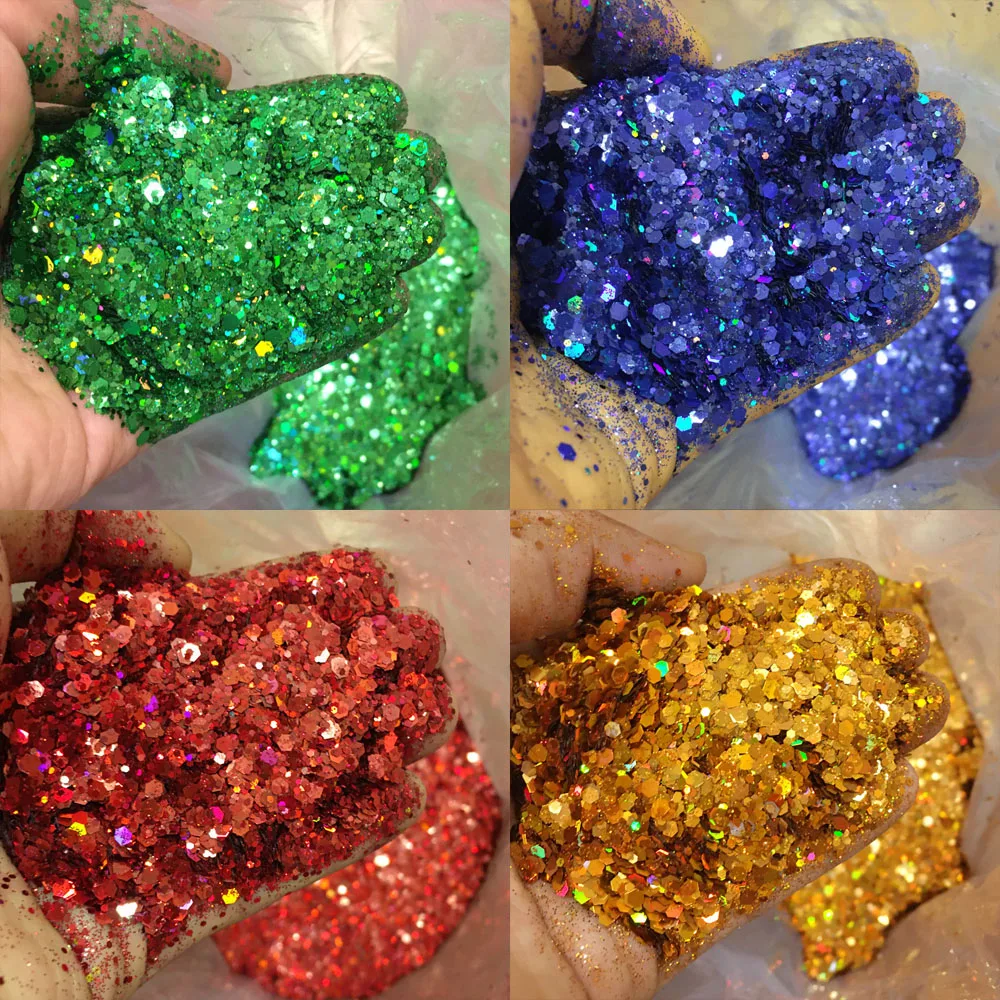 

20g Iridescent Mixed Hexagon Laser Nail Glitter Sequins Chunky Holo Flakes Nail Art Powder Paillette Epoxy Resin Glitter