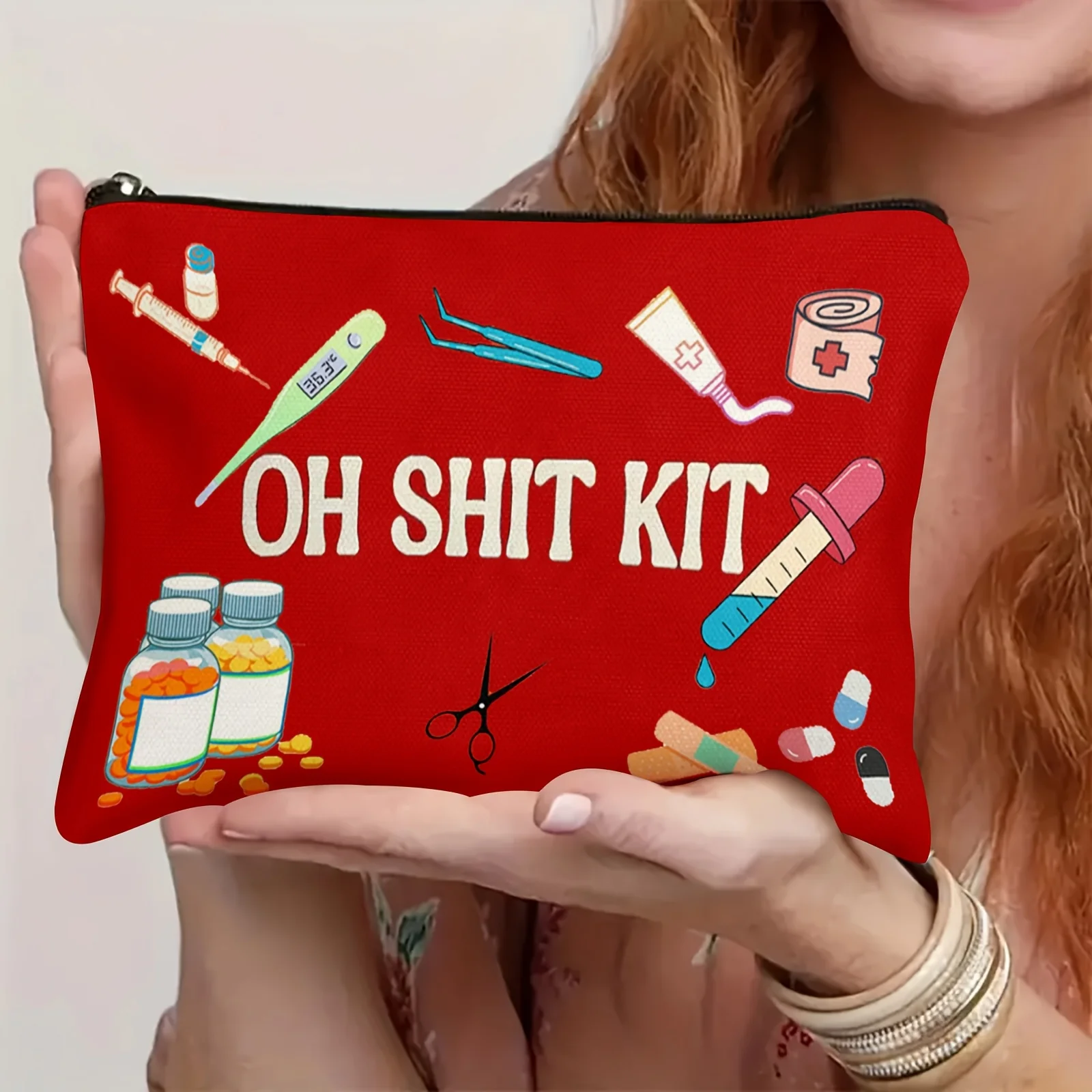 حقيبة مكياج A OH SHIT KIT - حقيبة نسائية لطيفة متعددة الوظائف بسحاب، حقيبة تخزين المجوهرات