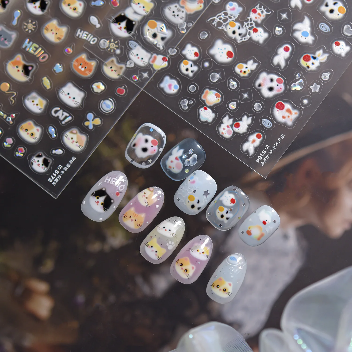 Lindo Flash pez gato burbuja pegatinas de uñas de alta calidad decoración de uñas para niños diseño de calcomanía herramienta de manicura T-5164