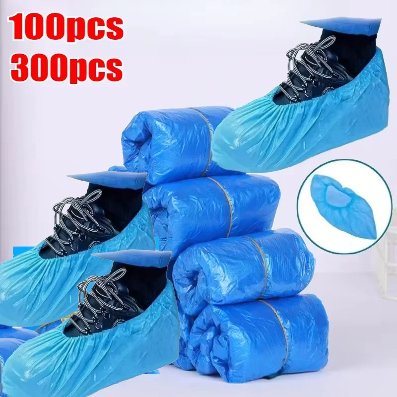 100/300PCS Disposable Waterproof Shoe Cover Plastic Non-slip Foot Cover Indoor PE Padded Overshoes Rain Mud-proof Shoe Cover