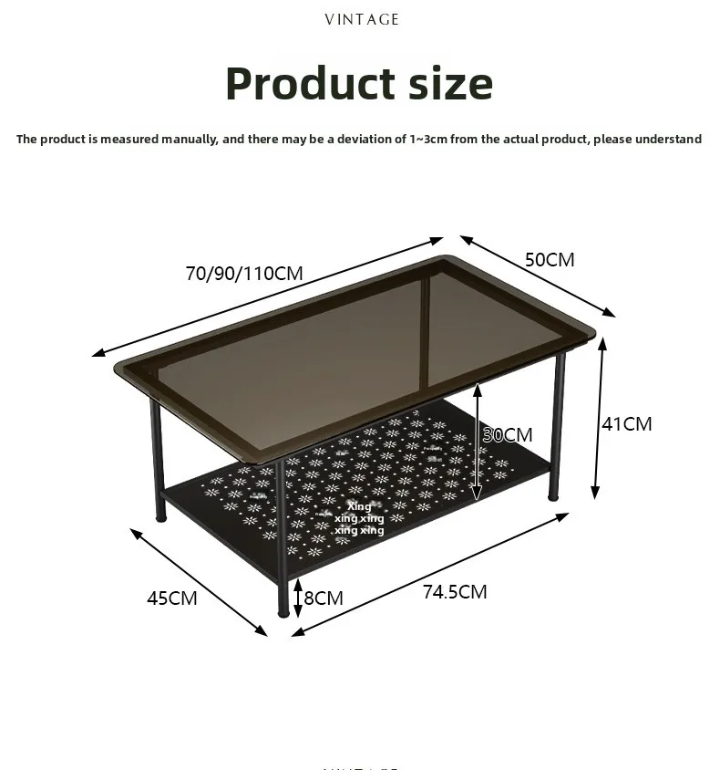 #Luxury Modern Small Apartment Coffee Table Metal Frame Double-layer Tempered Glass Storage Long Square Design for Living Room