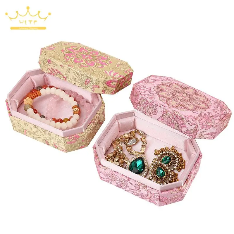 

Vintage and Exquisite Brocade Jewelry Packaging Box Earring Bracelet Storage Case Jade Pendant Holder Festival Gift Box