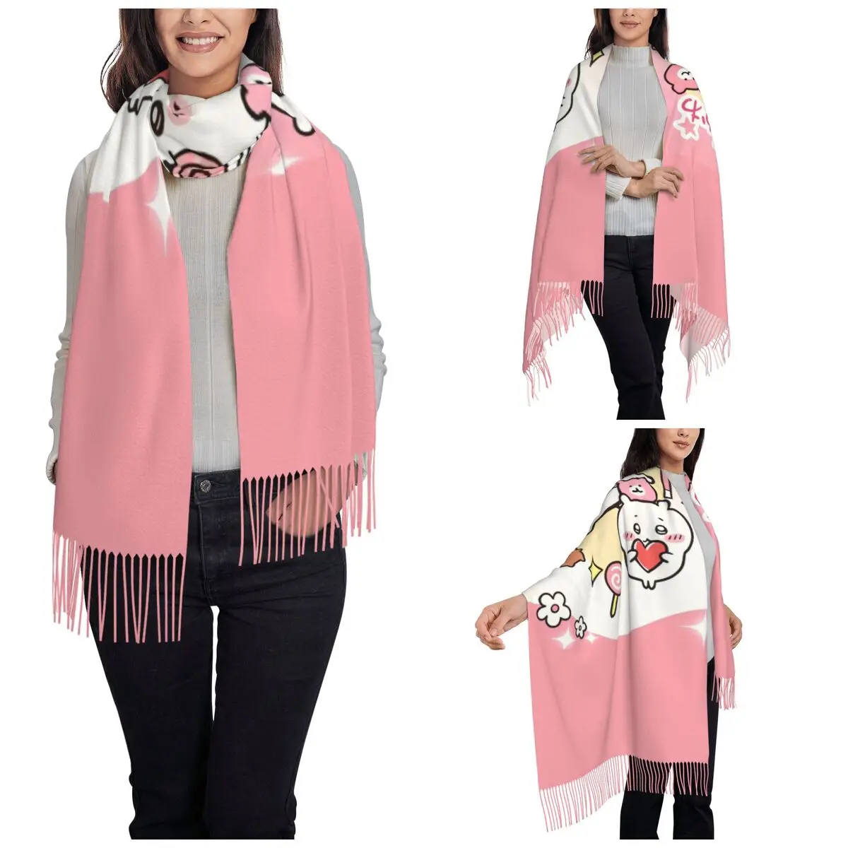 Cute Chiikawa Cartoon Japan Scarf for Womens Fall Winter Pashmina Shawls and Wrap Usagi Hachiware Large Shawl Scarf Lightweight