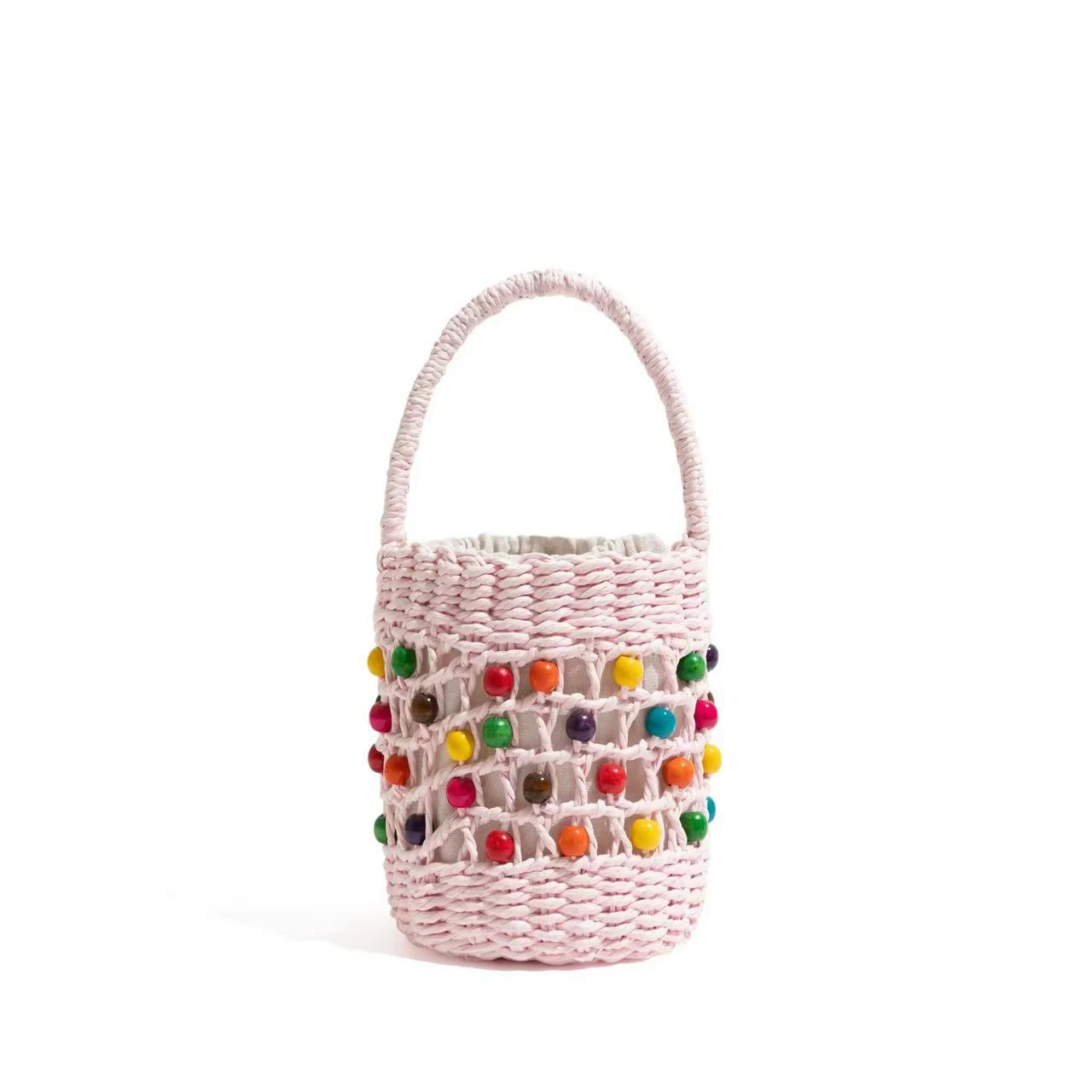 

Candy Color Beaded Bucket Bag Bohemian Paper Rope Straw Bag Hollow Travel Beach Bags for Women Handbags Handmade Woven Bags NEW