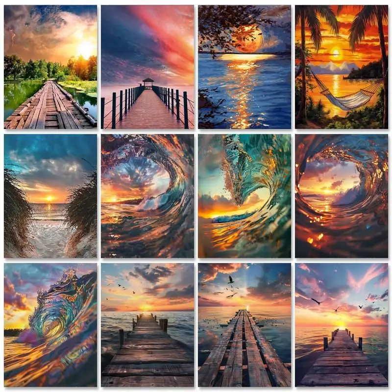 SDOYUNO Scenery Painting By Numbers For Adults DIY Kits HandPainted Sunset Landsape On Canvas Oil Picture Drawing Coloring By Nu