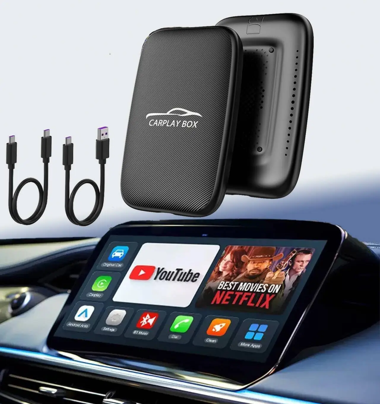 

Беспроводной адаптер 5-в-1 для CarPlay и Android Auto, обновление 2025 года с поддержкой TF-карты/зеркалирования, Netflix/YouTube для автомобилей с 2016 года выпуска