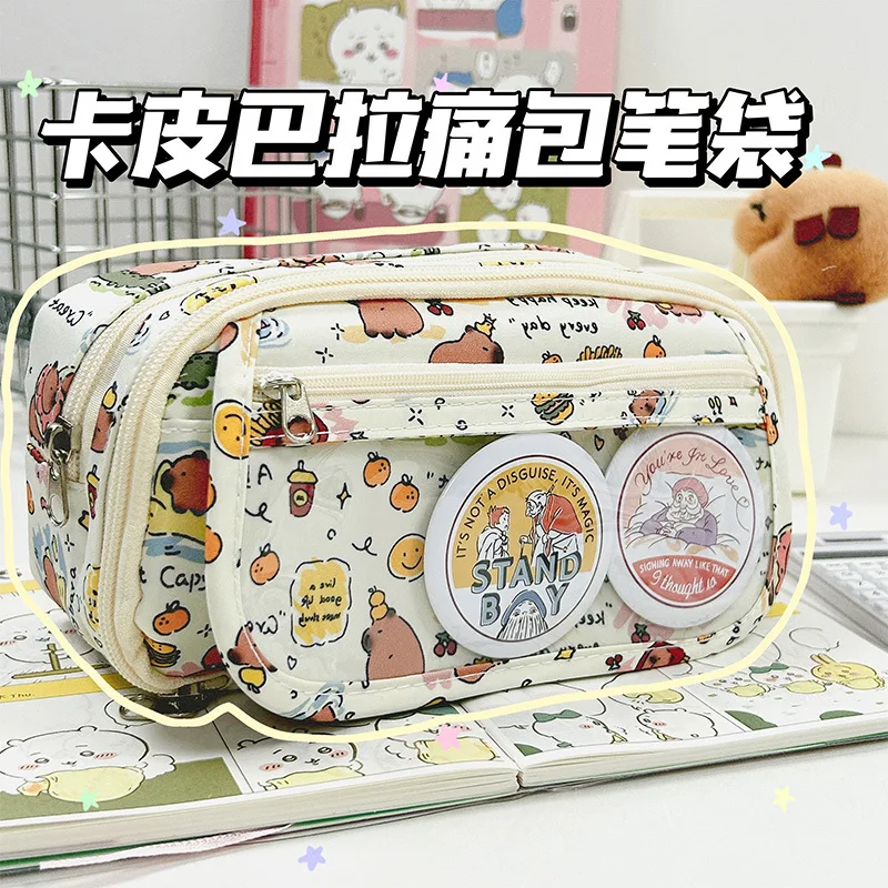 Cute Cartoon Pencil Cases, Grande capacidade papelaria Pen Bag, Pen Storage Box, estudante volta para escola Material de escritório