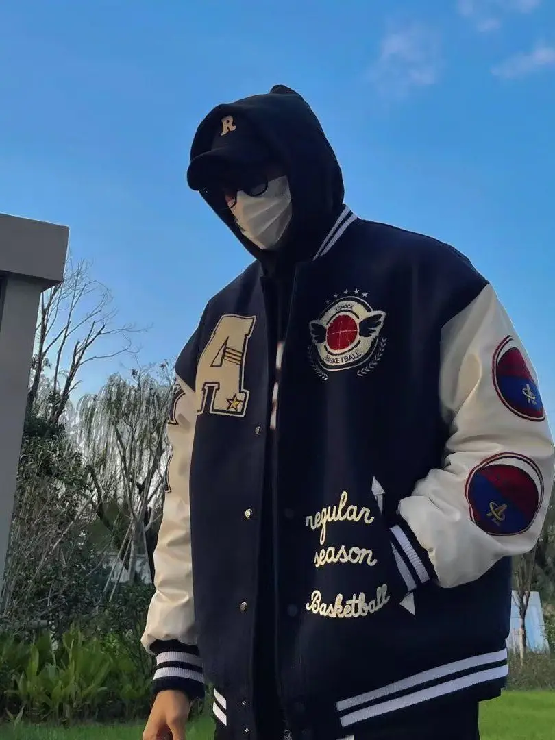 

American Sle Fce Lined Jaet with Embroidered Lettering And Baseball Cap Sle for Men Youth Faion Spring Autumn