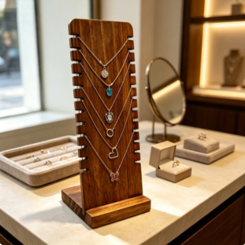 Walnut Wood L-Shaped Jewelry Display Stand Necklace Pendant Holder Jewelry Storage Prop