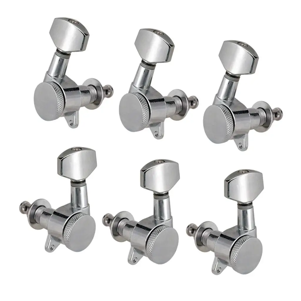 6 Pcs 3L3R Sealed Electric Pegs Keys Machine Head for Electric Guitars, Silver Pentagon