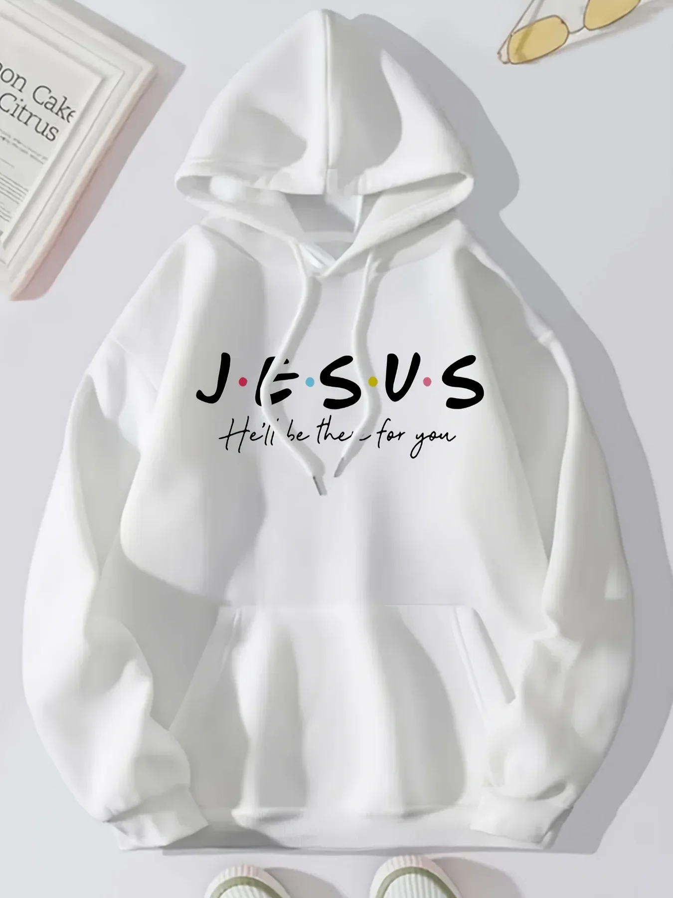 Sudadera con capucha con estampado de Jesús Hill Be here For You para mujer, jersey de lana suelto, sudadera con bolsillo, ropa informal para mujer, otoño