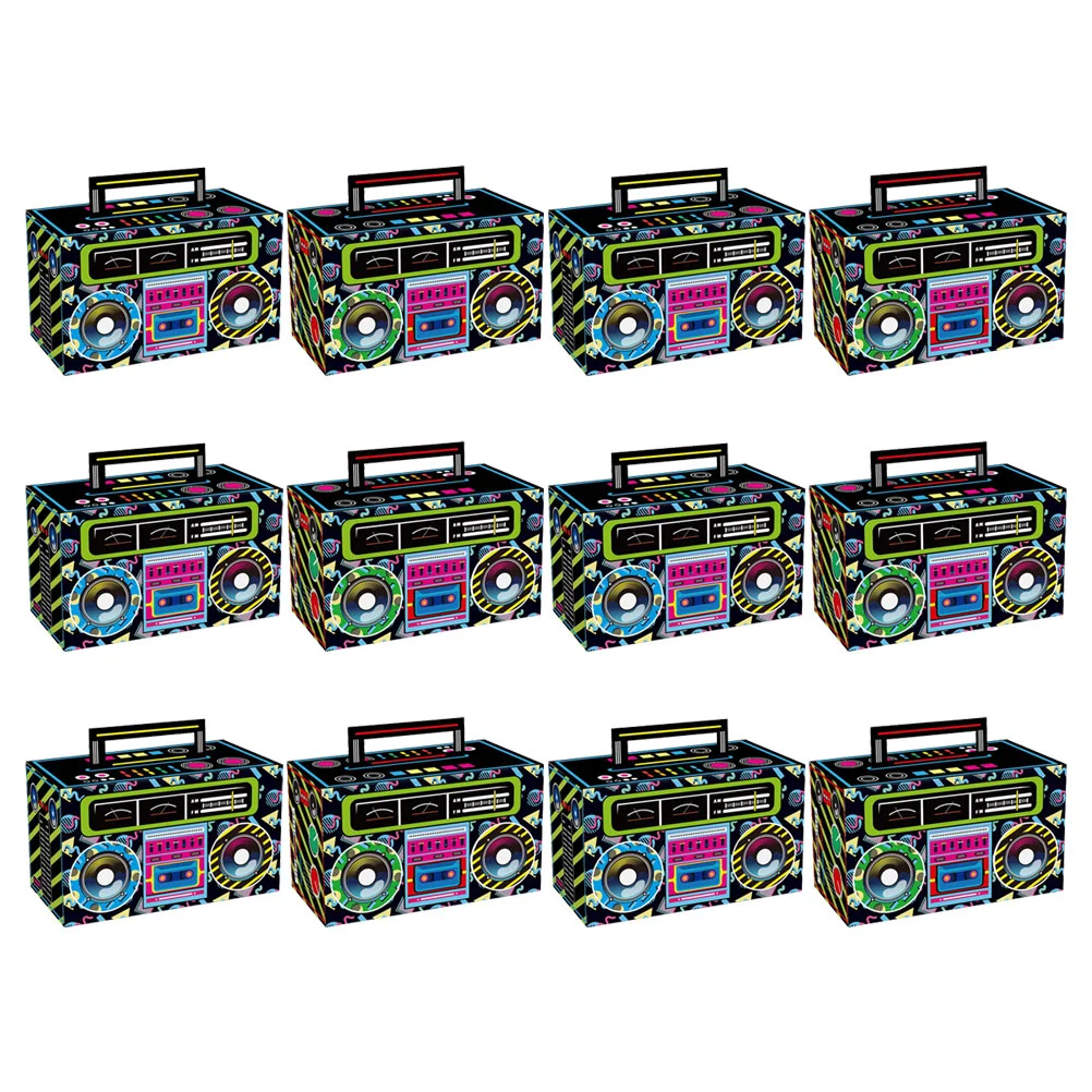 12 Pcs Cassette Tape Bucket Candy Gifts Retro Party Decorations Present Bags with Ribbon Vintage