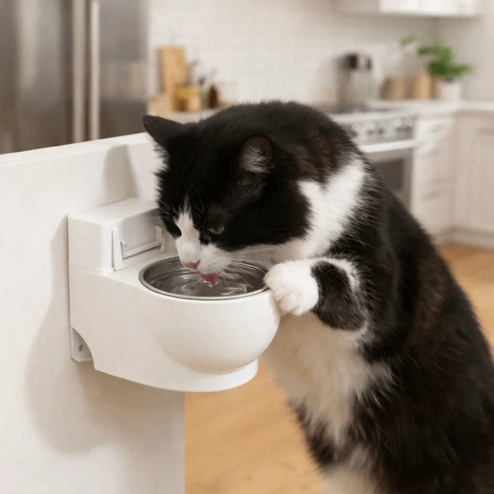 

Wall-Mounted Toilet Shaped Cat Water Dispenser Simulation Closestool Split Design Cat Water Bowl Stainless Steel With Lid