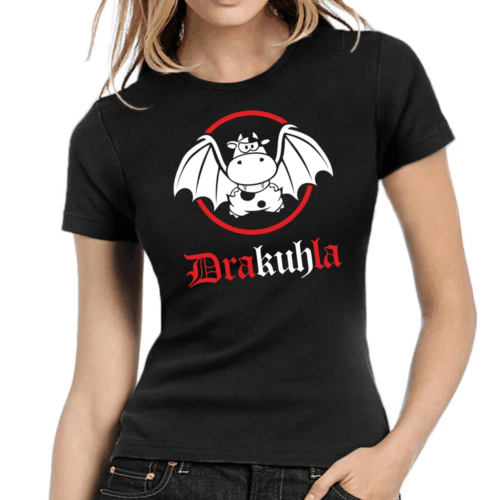 Drakuhla Dracula Vampire Cow Comic Patter Fun Comedy Lady Ladies Girlie Anime Graphic T-shirts Y2K Tops New Arrival