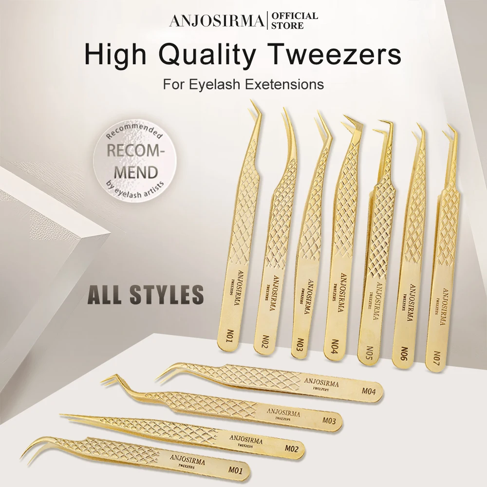 ANJOSIRMA High-Quality New Style stainless steel tweezers for eyelash extension, 3d precise clip, makeup accessories,anti-static