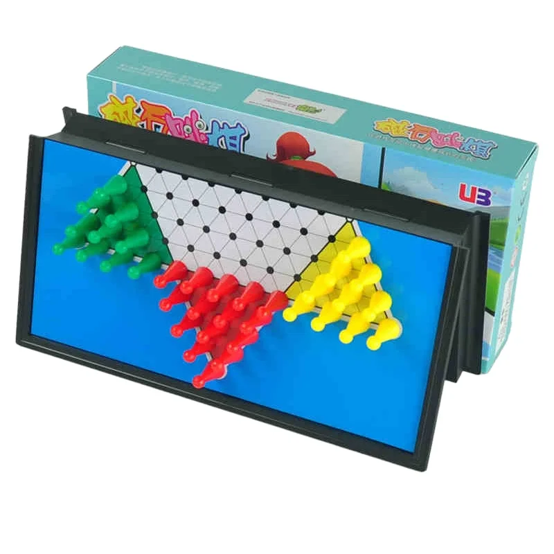 6 color Stern-Halma Checkers Game Magnetic Boutique Hexagonal Checkers portable folded Chinese Checkers Puzzle Educational Toys