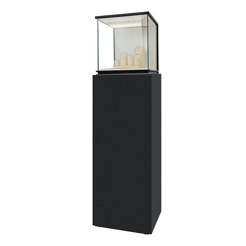 custom.High End Modern Custom Museum Jewelry Pedestal Black Stainless Steel Display Showcase Full Frameless C
