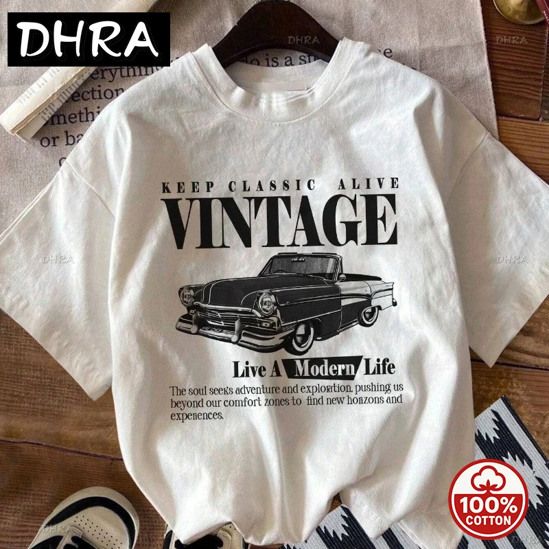 

Vintage Car Print Men's T-Shirts Women Street Breathable Cotton Graphic Short Sleeve Fashion Tops Loose Casual Style Man Clothes