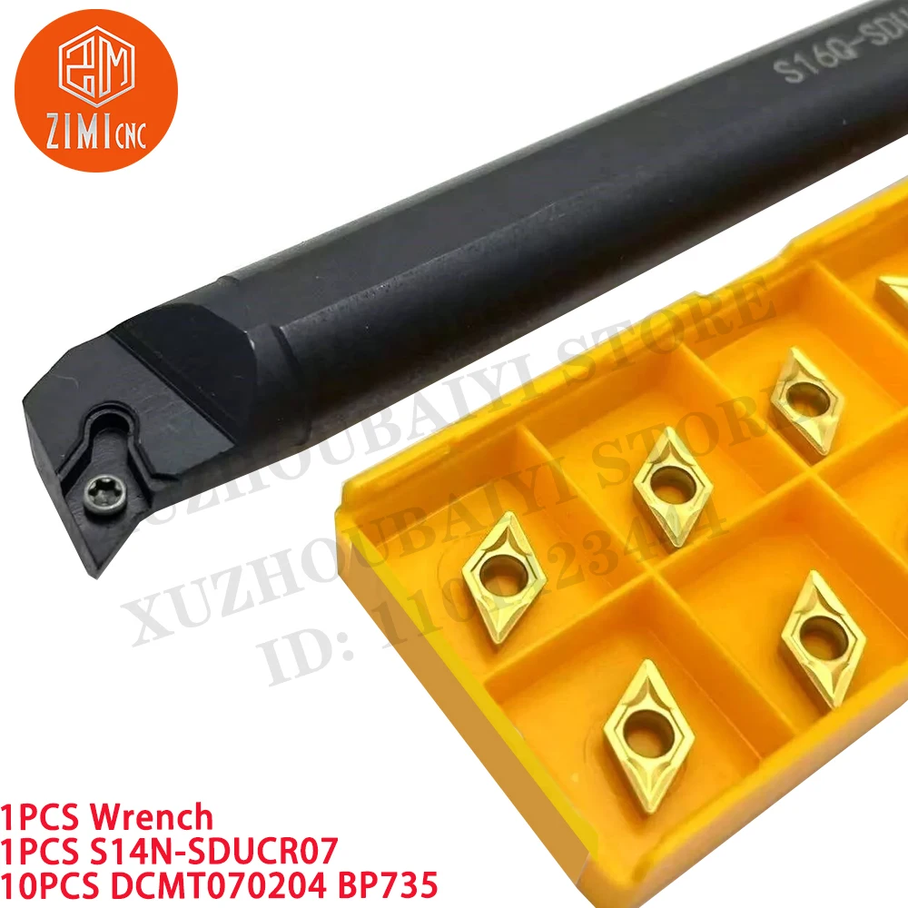1PCS S14N-SDUCR07 Tour CNC interne Porte-outil de tournage 14 mm + 10 pièces DCMT070204 BP735 Inserts en carbure tour à métaux outils de coupe