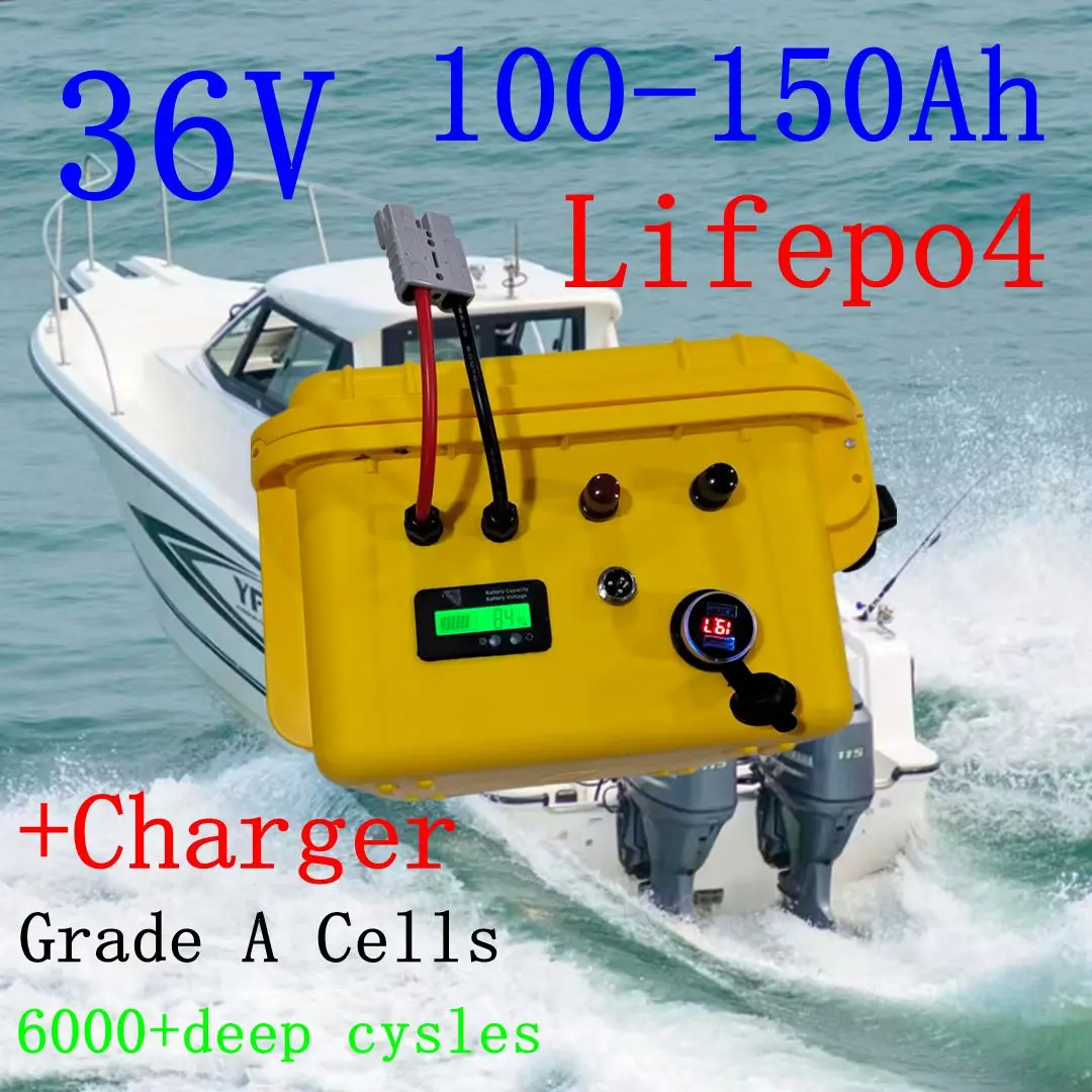 

Литиевая батарея LiFePO4 36В 150Ач / 36В 120Ач с Bluetooth APP BMS для го-карта, велосипеда, скутера, лодки мощностью 4000Вт + зарядное устройство 10А