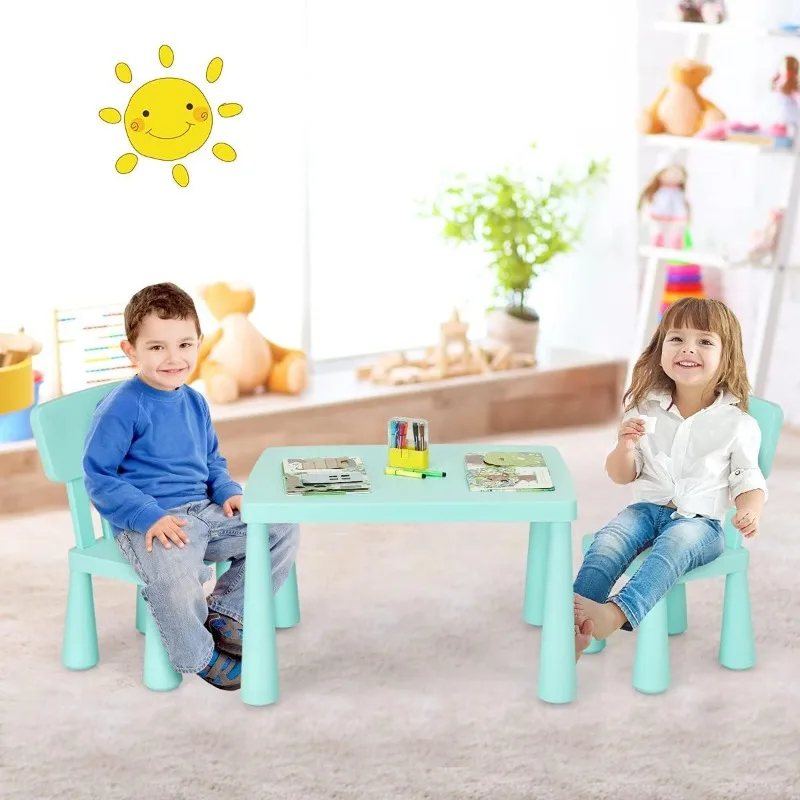 Kids Table and Chair Set, 3 Piece Plastic Children Activity Table for Reading, Drawing, Snack Time, Arts Crafts