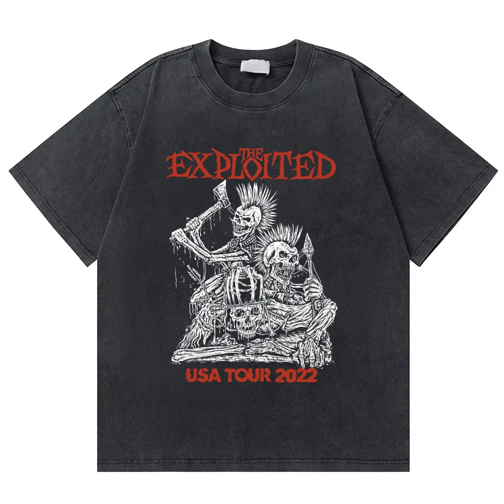 

Washed Vintage Rock Band The Exploited Tour 2022 T-shirt Men Women Retro Gothic Punk T Shirts Men's Casual Oversized Streetwear