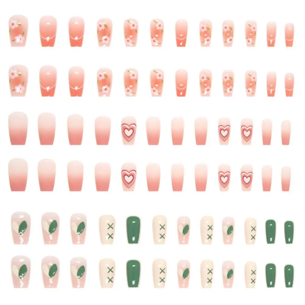 24PCS/Box  Artificial Nails With Glue Milky White Pink Gradients Long Ballet Full Cover Acrylic Nail Stick Fake Nail Tips