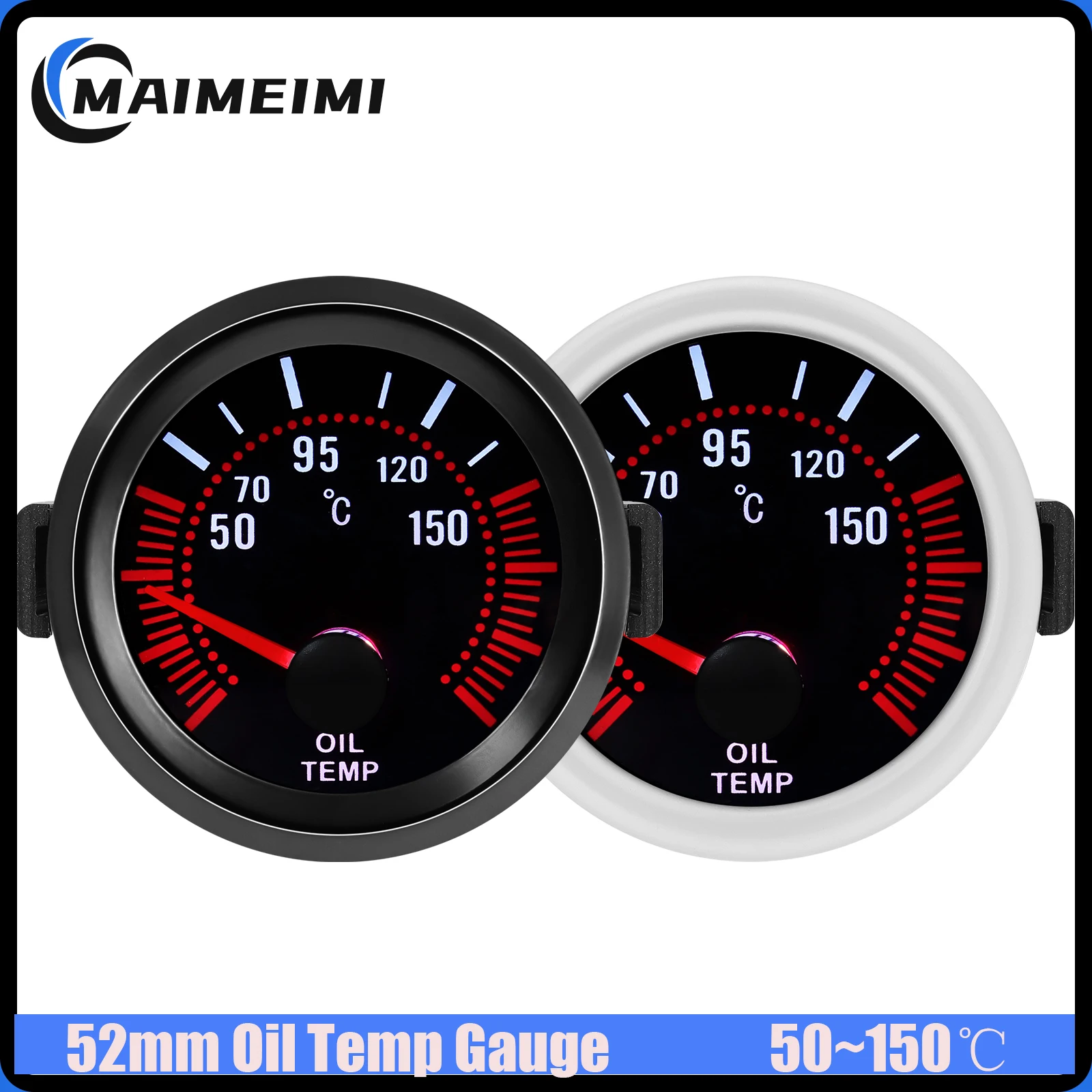 Pointer Smoke Lens 52MM Oil Temperature Gauge with Sensor 1/8NPT White Light 50-150℃ Oil Temp Meter for Petrol Racing Car 12V