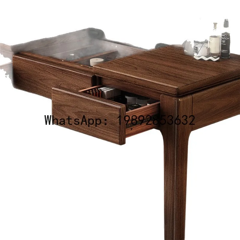 LYY Black Walnut Solid Wood Dressing Table Storage Desk Home Bedroom Vintage Style Makeup Table for Various Sizes