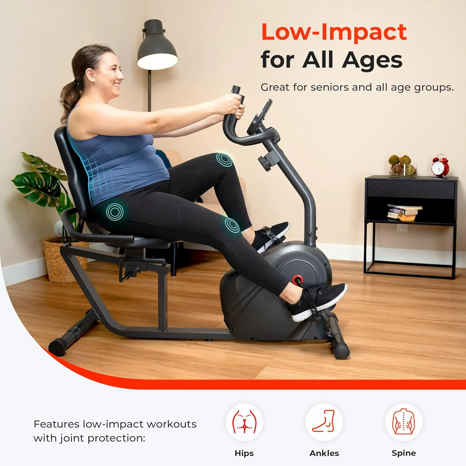 Heavy-Duty Recumbent Smart Bike, Wide Cushioned Seat & Back, Cycling Workout Machine, Bicycle Exercise fo