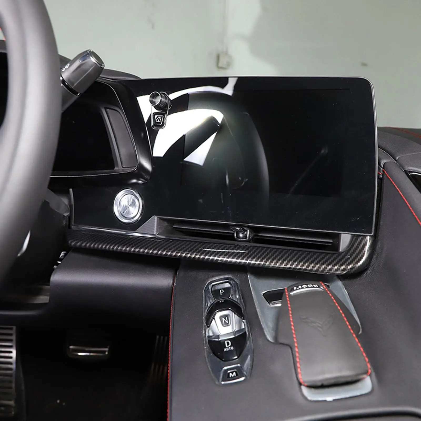 

For Corvette C8 Z51 2020-2022 Black Carbon Fiber Cover Console Dashboard Instrument Strip