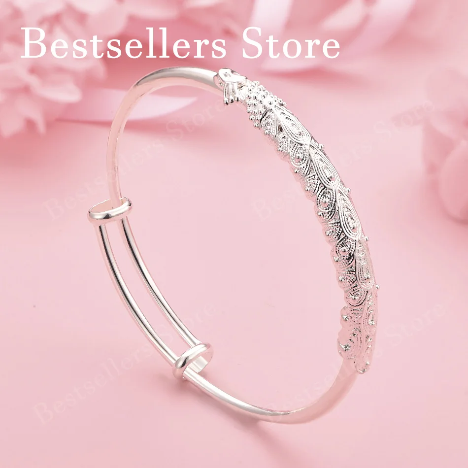 

925 Sterling Silver Delicate Peacock Pattern Bracelet Women Fashion Wedding Party Accessories Adjustable Bracelet