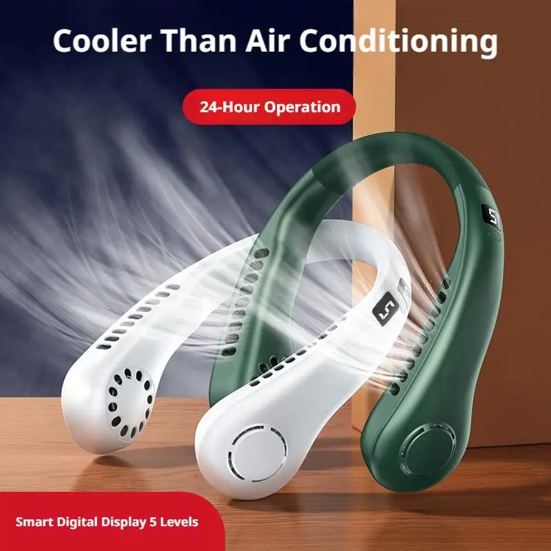 New Mini Neck Mounted Fan Portable Bladeless Neck Rechargeable Air Cooler 3 Speed Mini Summer Sports Fan Outdoor Long endur