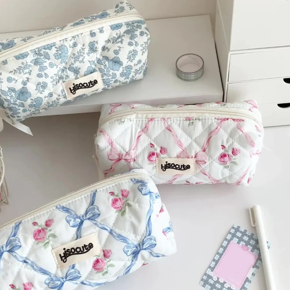 

Сумка для хранения канцелярских принадлежностей с цветочным принтом, многослойная косметичка, органайзер для канцелярских принадлежностей для девочек-подростков