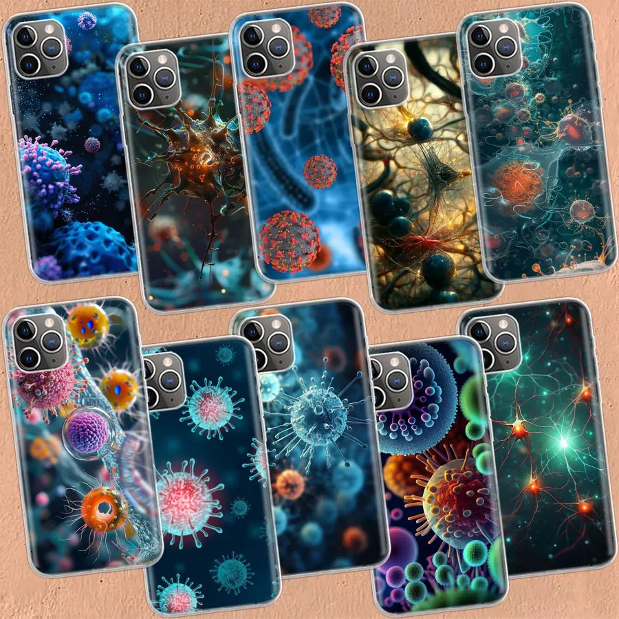 Microscope Virus Close up Clear Case For Aplee iPhone 11 14 Pro 15 Plus 16 Pro Max 12 13 Mini XR X XS Max Clear TPU Phone Cover