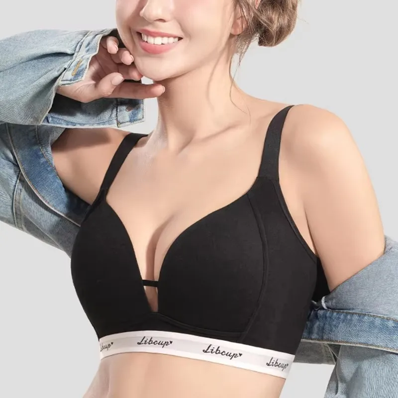 Copa Traingular inalámbrica para mujer, camiseta lisa de realce, sujetador femenino ligeramente forrado, ropa interior de inmersión de apoyo 36 38 40 42 B C D E F