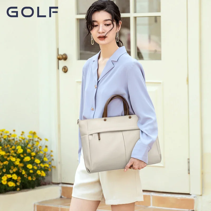 GOLF Briefcase Bags for Women Apricot Document Handbag 14 Inch Business Laptop Tote Bag College Bags Women\'s Handbags Trend 2024