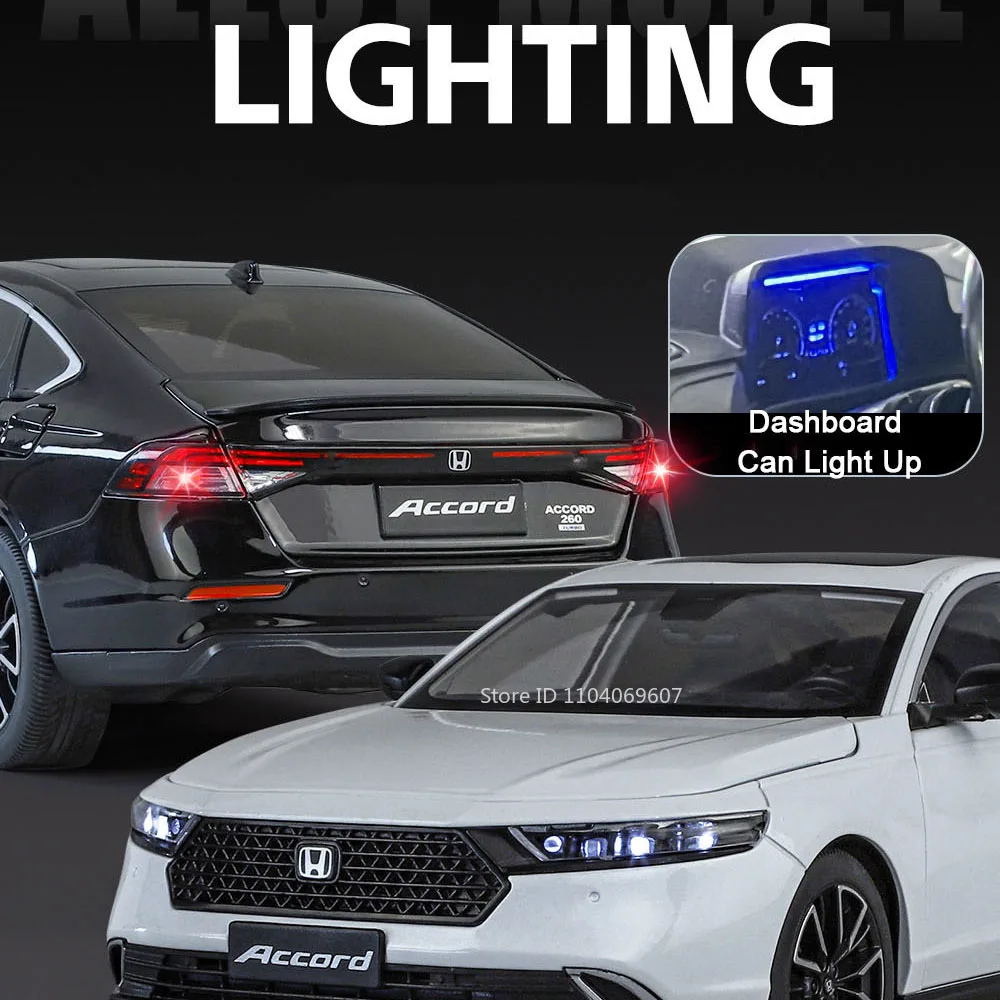 1:18 honda accord modelo de carro de brinquedo em miniatura liga diecast 6 portas abertas puxar para trás som luz simulação veículo brinquedos crianças presentes