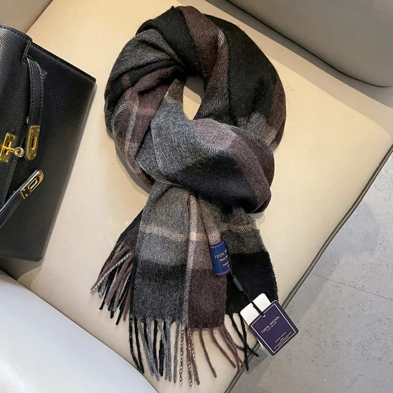 British Classic High Quality Australian Wool 100% Plaid Scarf Men Women Autumn Winter Warm Striped Shawl Wrap Cashmere Blankets