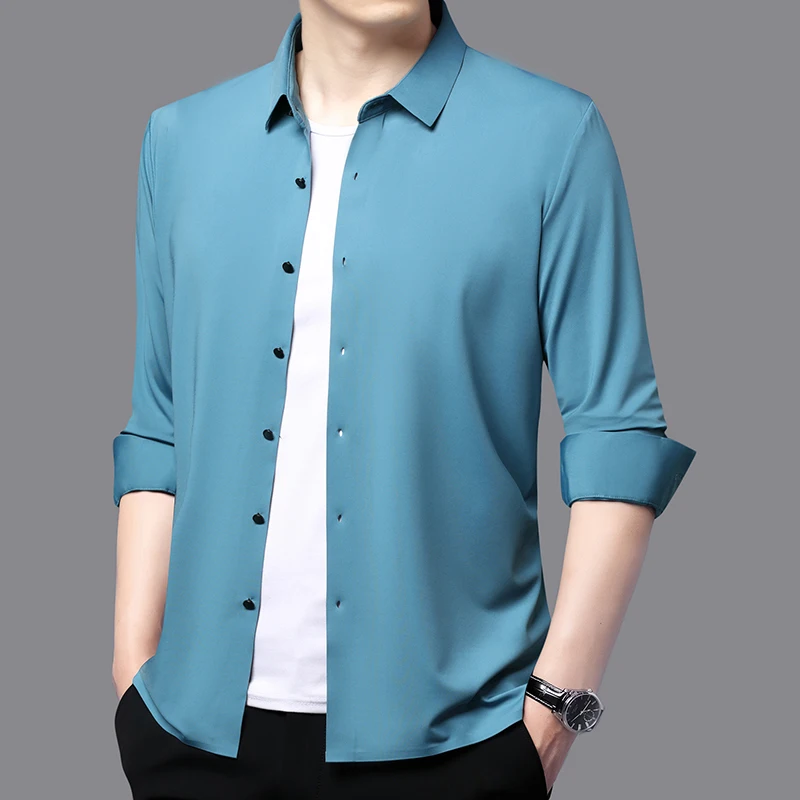 Men's Casual Fashion Solid Color Seamless  Long Sleeved Shirts