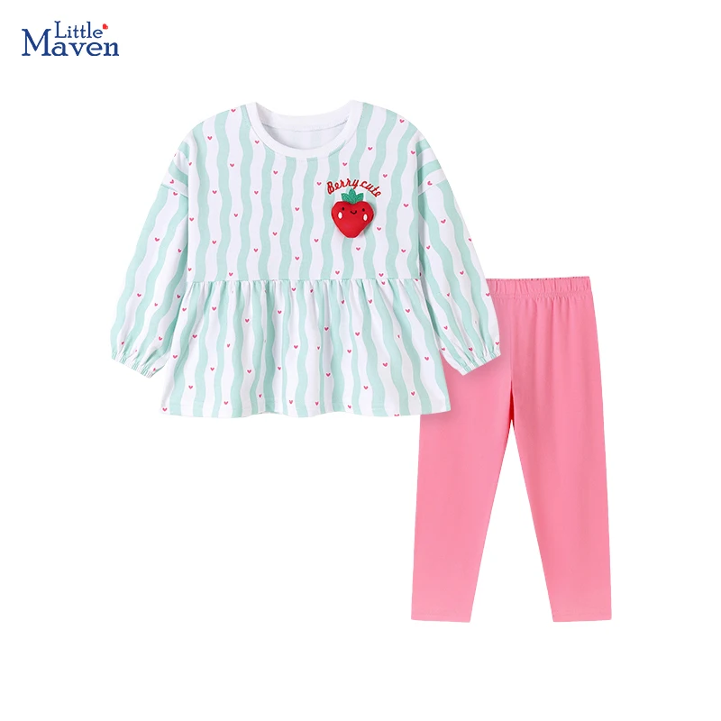 Little maven Autumn Baby Girls Embroidered Cartoon Strawberry T shirts Tops+ Legging Sets Kids Clothes Children's Clothing