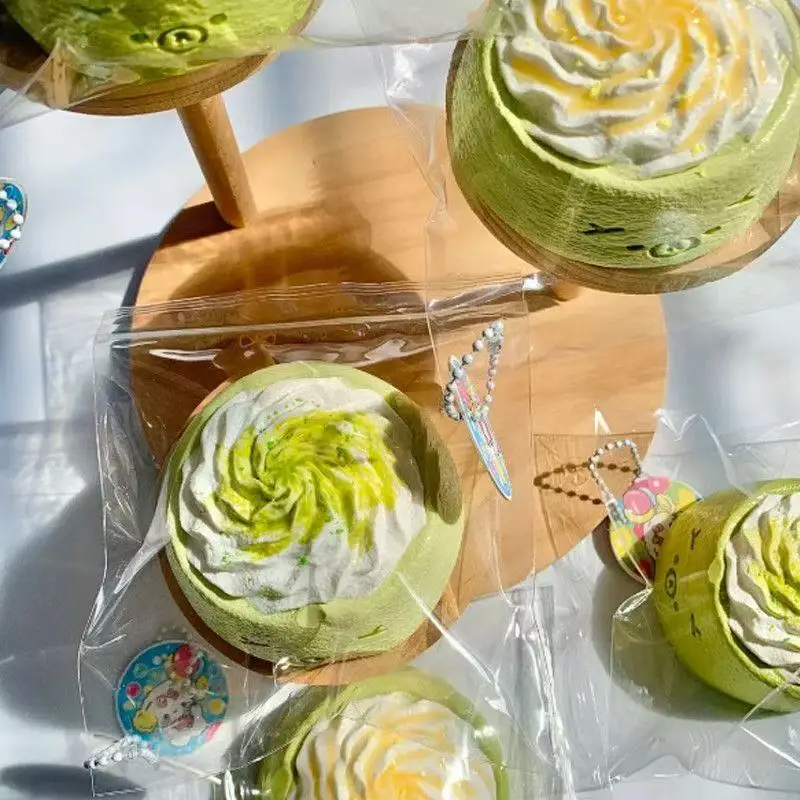 Cute Wink Face Rilakkuma Green Roll Cake Squishies Whipped Cream Squeeze Toy Anxiety Relief Ornament Birthday Party Favors