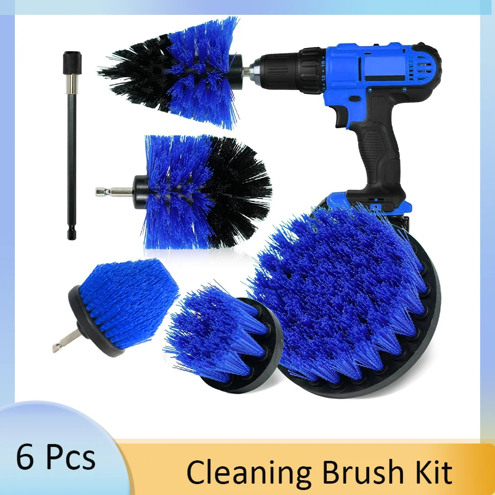 

Drill Cleaning Brush Attachment Set 6 Pcs All Purpose Power Scrubber Cleaning with Extend Long Attachment for Grout Shower Tub