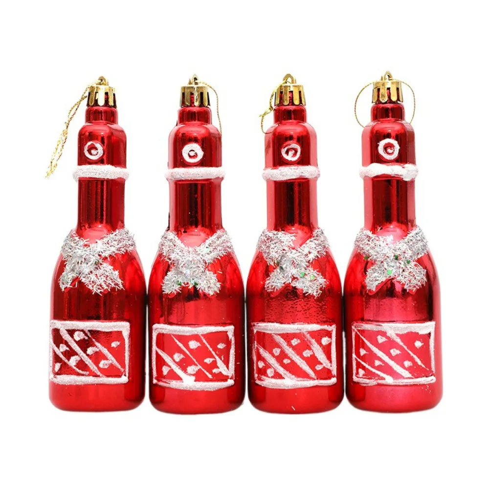 

4pcs/set Decoraitve Christmas Hanging Wine Bottle Electroplated Cup Simulation Xmas Tree Hanging Decoration Red Plastic