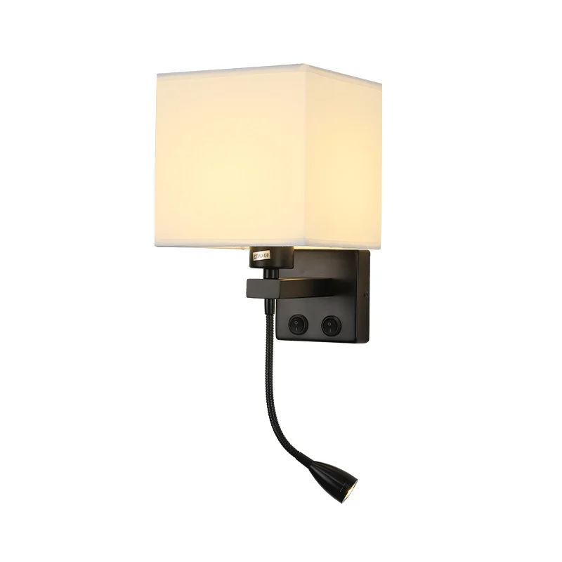 LED Wall Lamps Modern Fabric Lampshade E27 with Switch USB Charging Port Adjustable Angle Spotlight Bedroom Bedside Read Lights