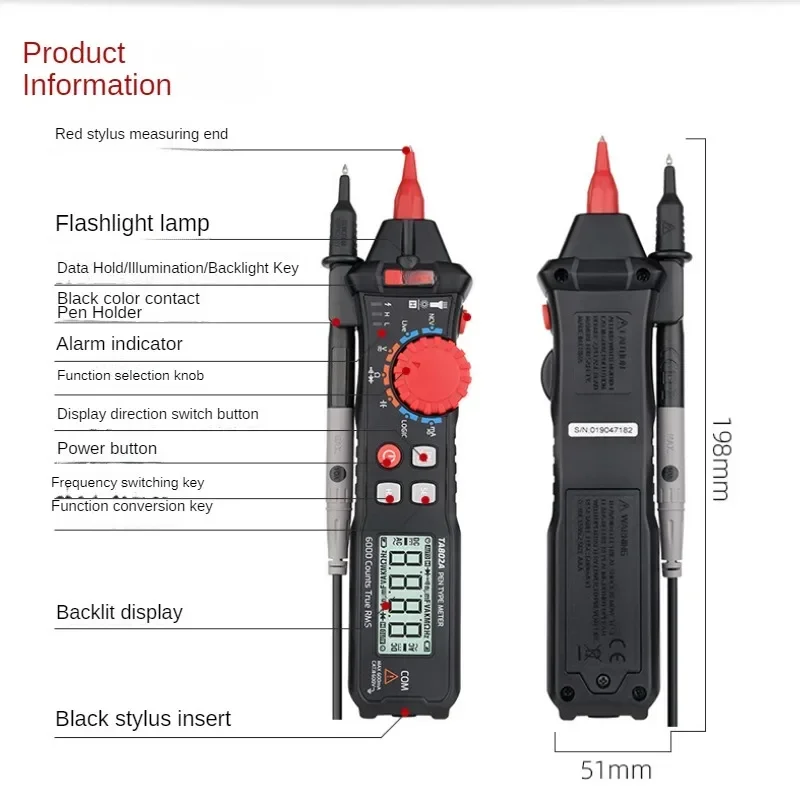 Pen Multimeter Small Portable Automatic Pocket Smart Universal Meter Digital High-precision Electrician TA802A TA802B